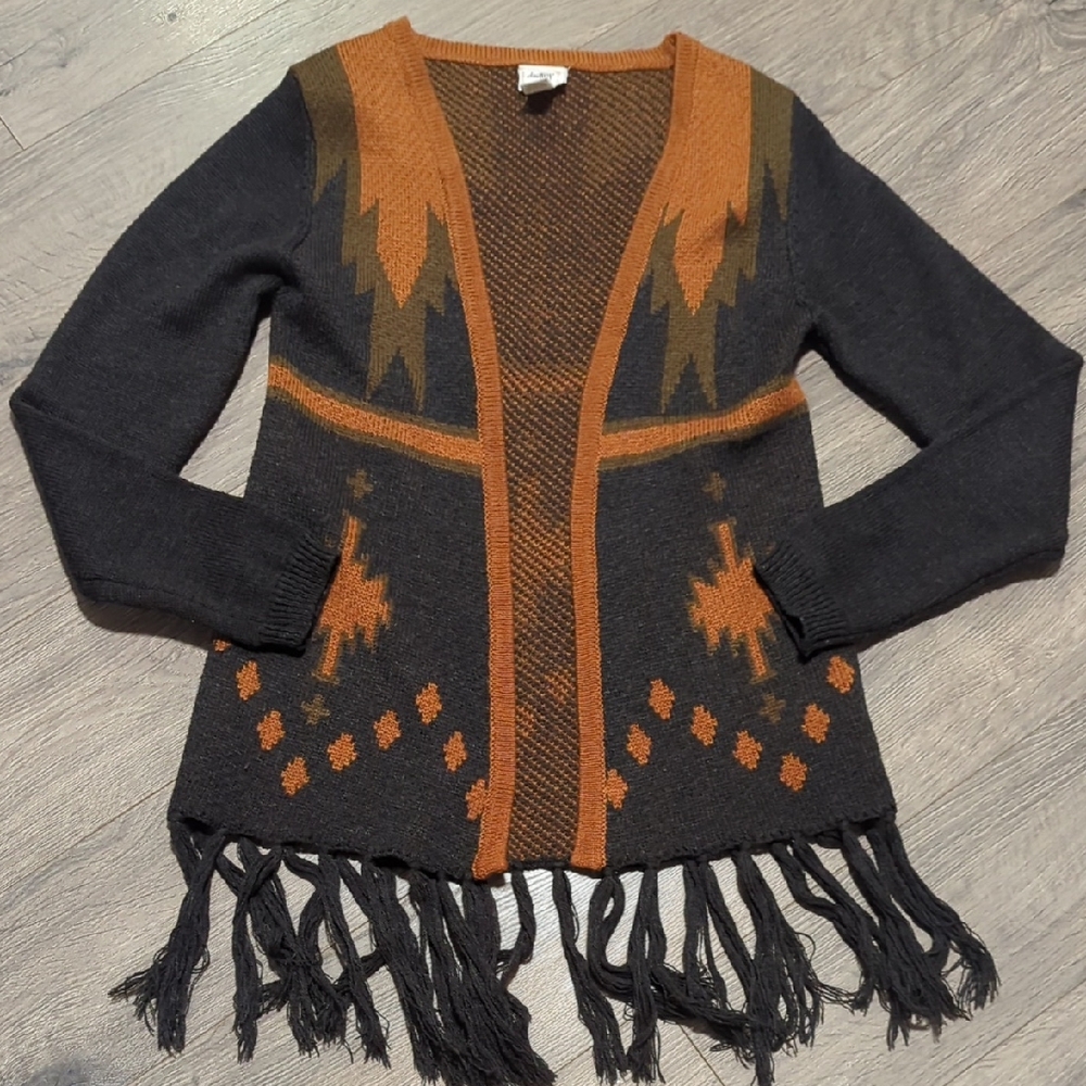 Daytrip Western Fringe Long Open Front Cardigan